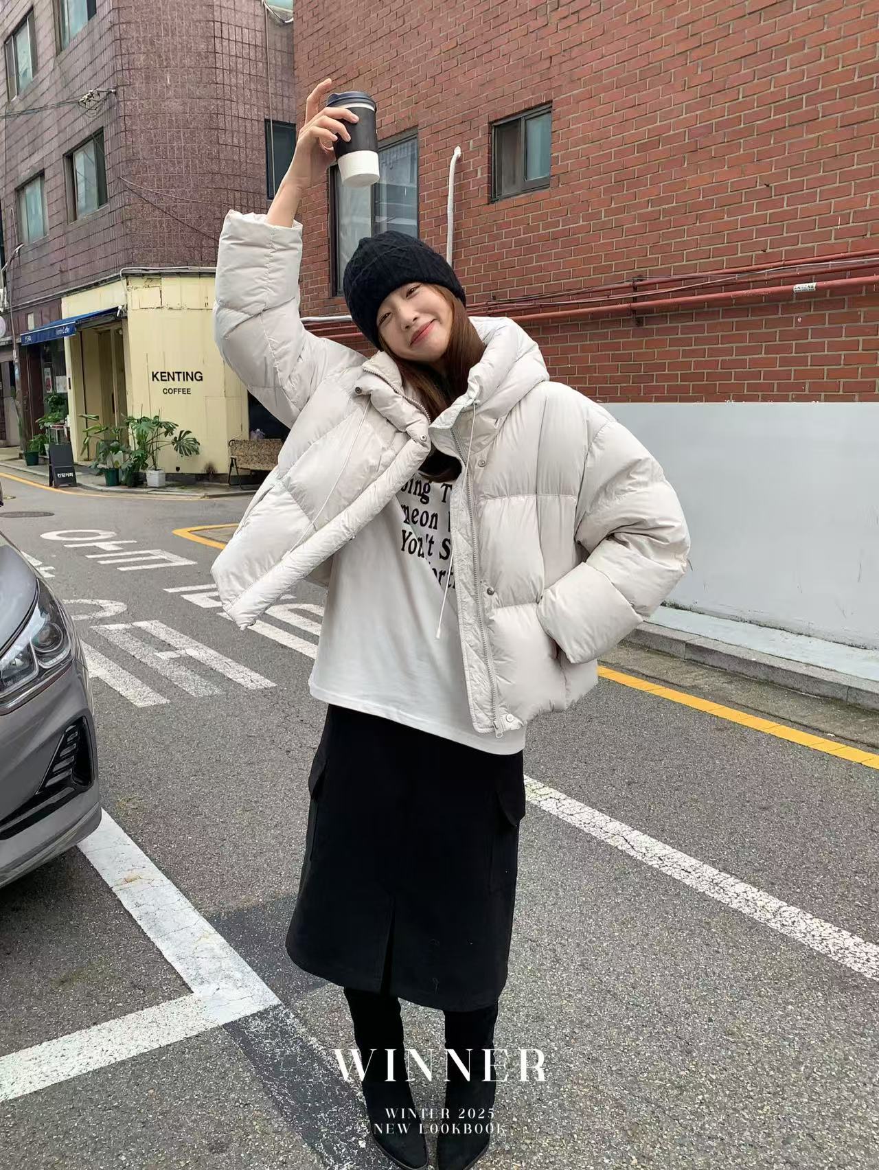 W 8182 百搭休闲连帽短款羽绒服  w（衣长58，充绒260g）