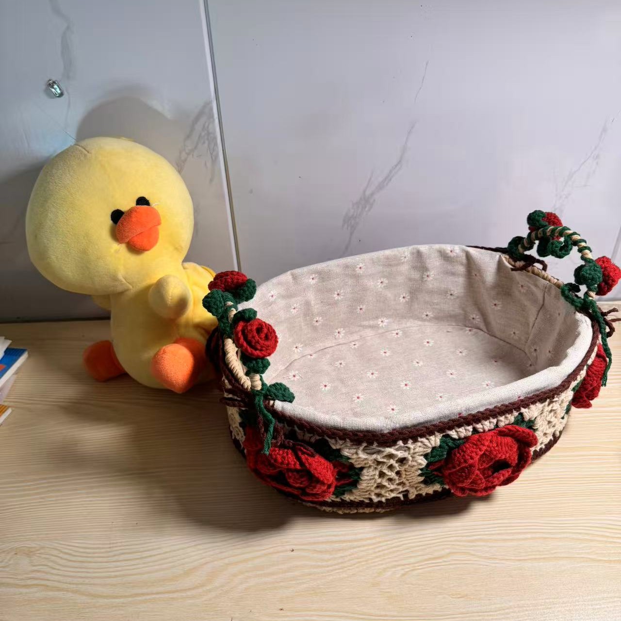 直播间选款改价链接毛线纯手工编织收纳客厅复古风收纳筐卡通草编