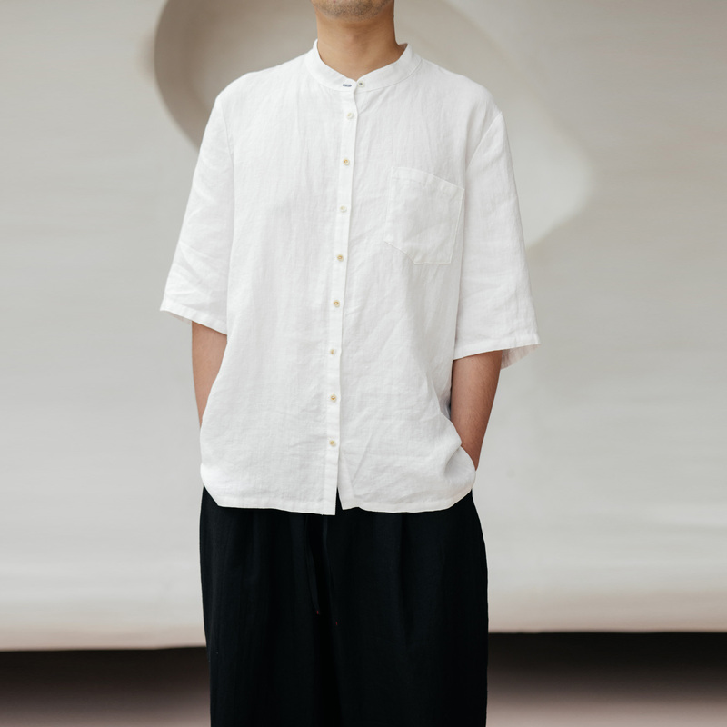 606朵【黑白灰】2025汉麻中式精致立领白色中袖直襟小衫