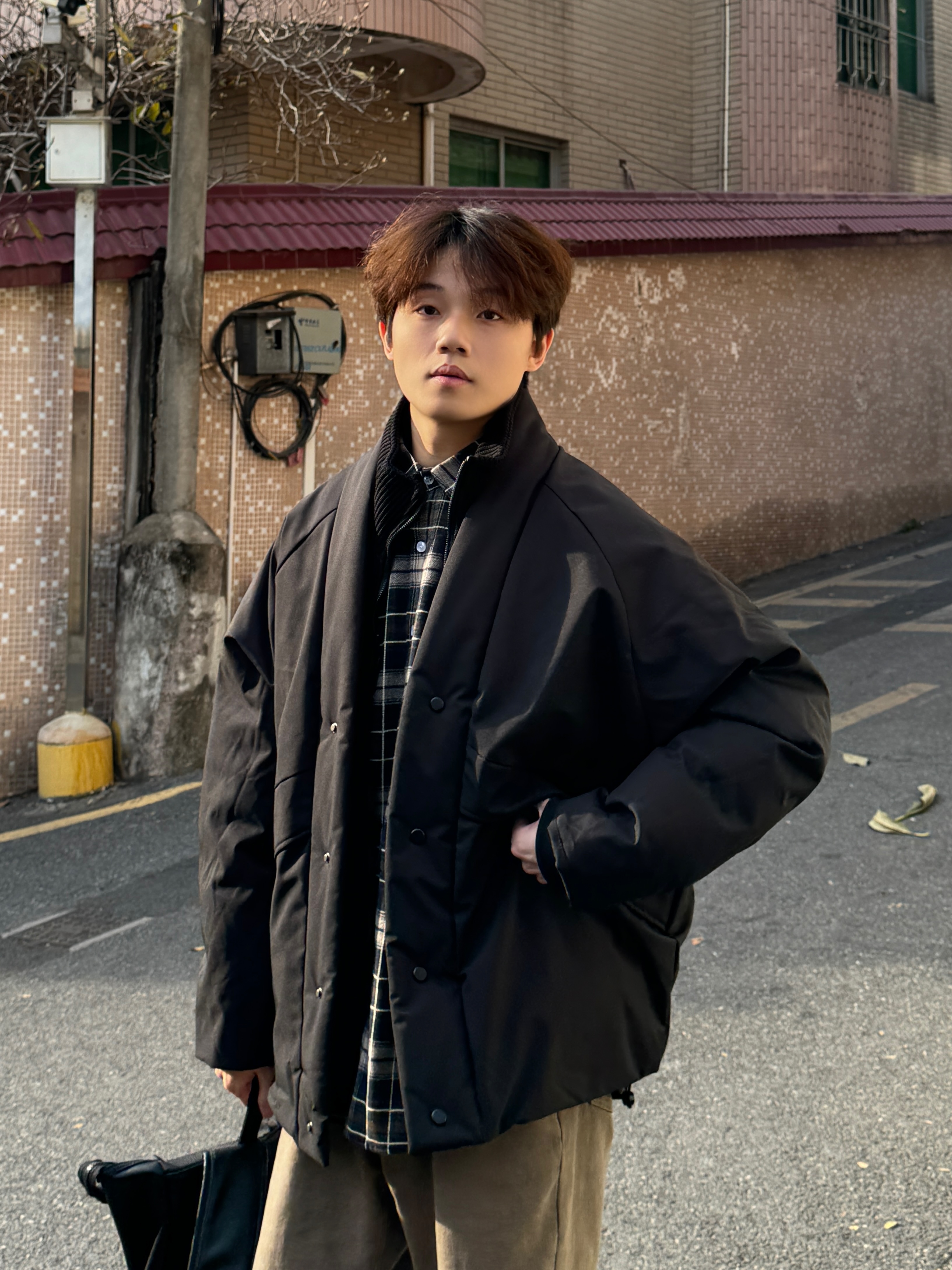 清仓！韩版冬季假两件立领保暖男士高设计感宽松简约拼接棉服外套