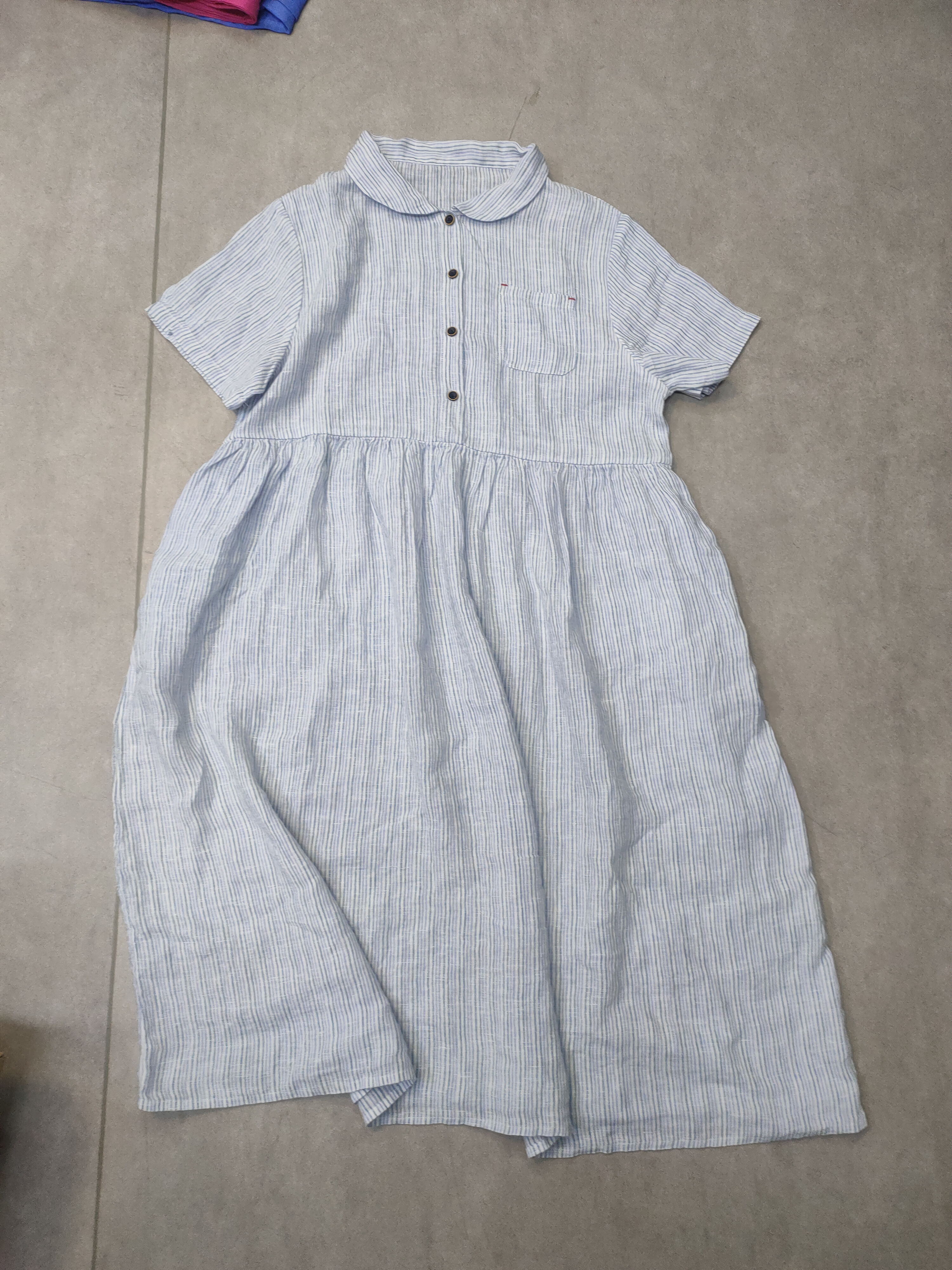 （蓝灰+灰条）色织汉麻条纹翻领百搭显瘦轻奢风休闲连衣裙XHH 311