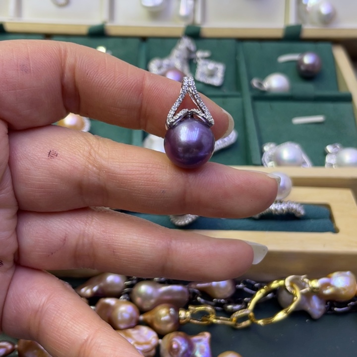 淡水珍珠吊坠(不含链)银S925镶嵌