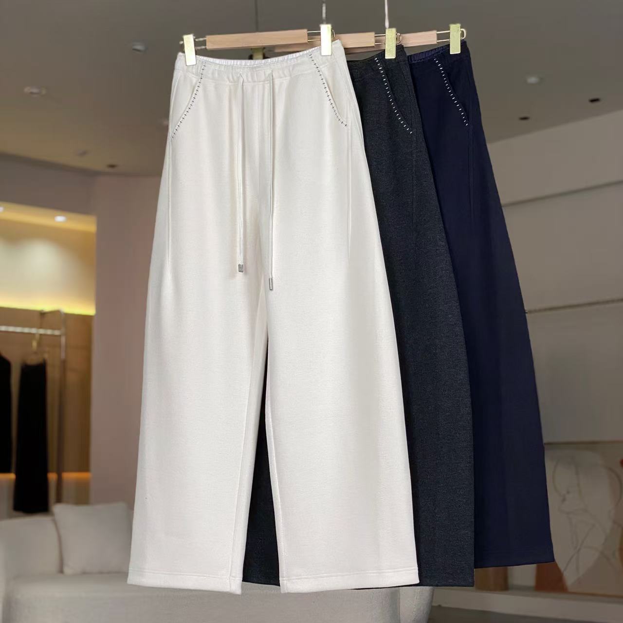 MeraxMer高定醋酸羊毛加绒厚款弯刀阔腿裤·百搭显瘦休闲裤