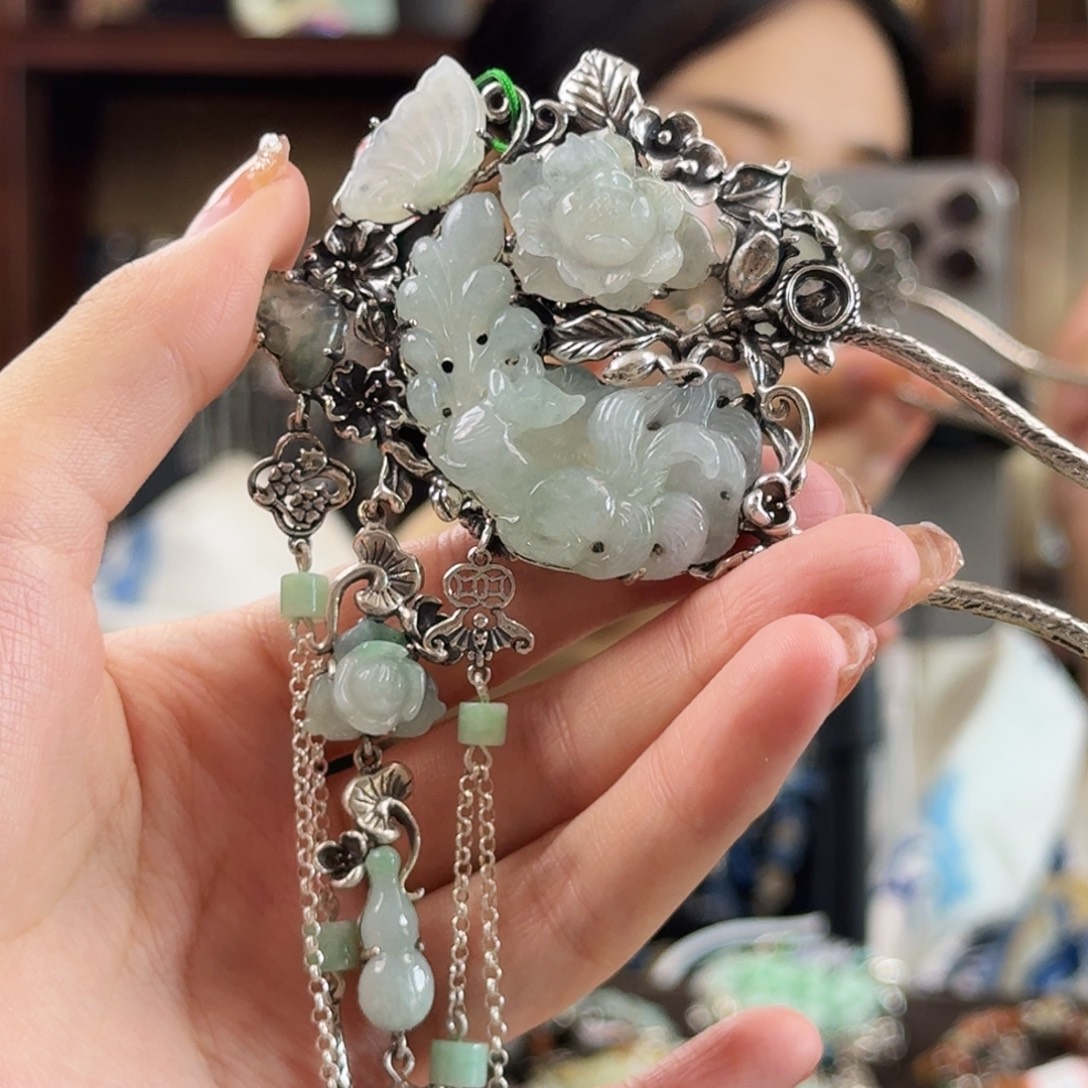 翡翠银S925镶嵌发饰