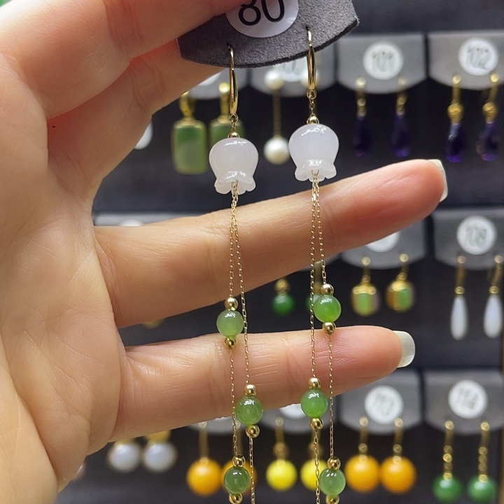 和田玉18K金镶嵌耳饰