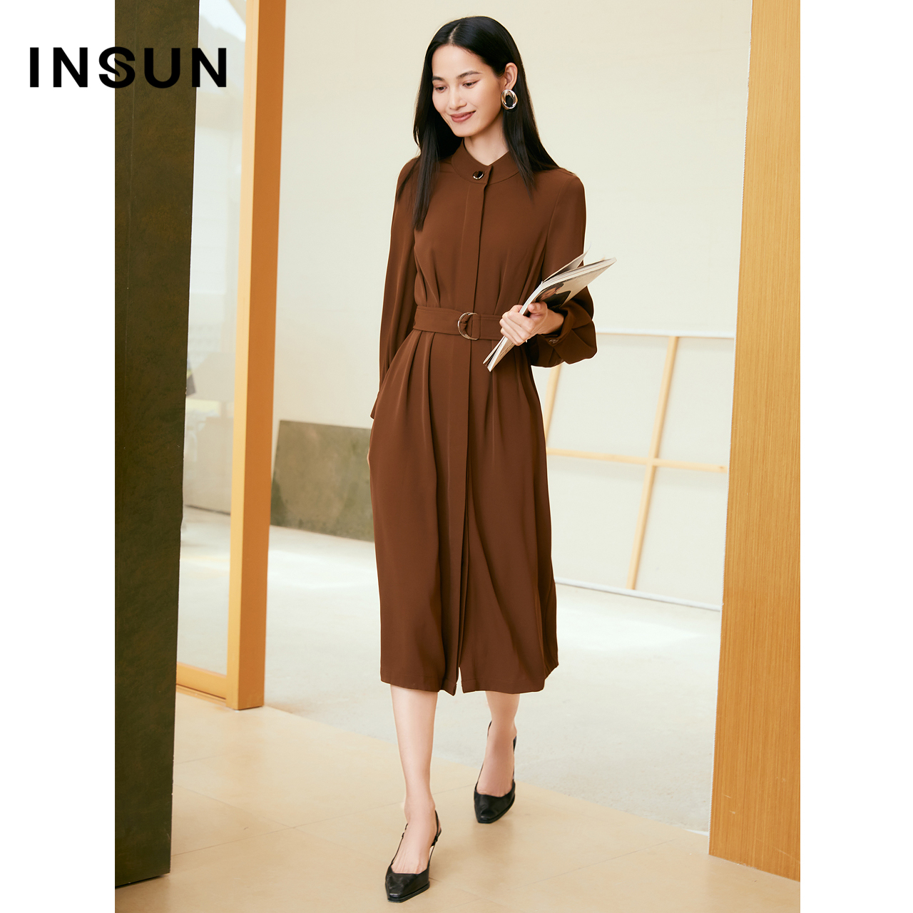 INSUN恩裳专选气质简约长袖连衣裙