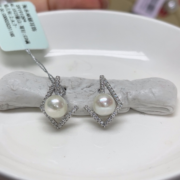 耳饰银S925镶嵌海水珍珠AK7-8mm13号