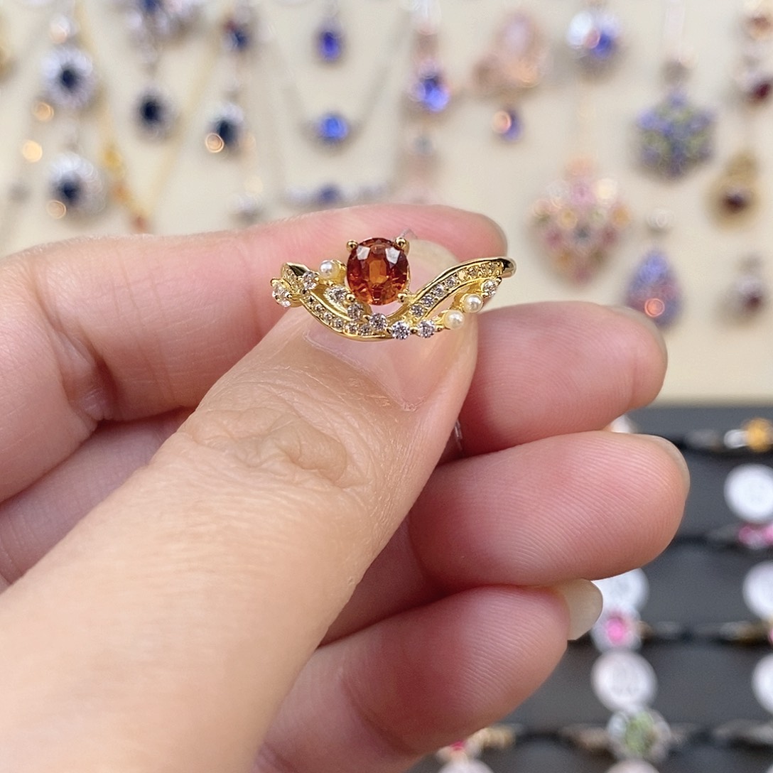 石榴石（芬达石）戒指银S925镶嵌