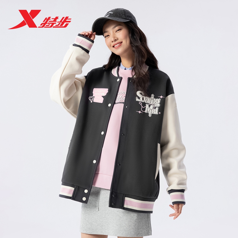 特步夹克女款休闲时尚宽松棒球服春秋新款女子舒适百搭运动外套