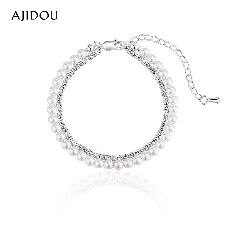 非金属仿水晶手链 AJIDOU阿吉豆手链女款珍珠双层叠戴手串【XH】