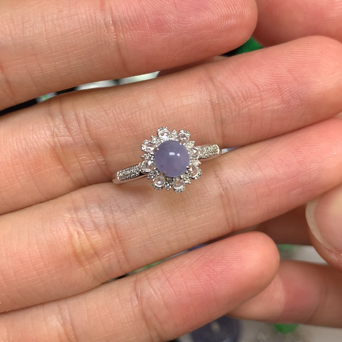 翡翠戒指18K金镶嵌紫