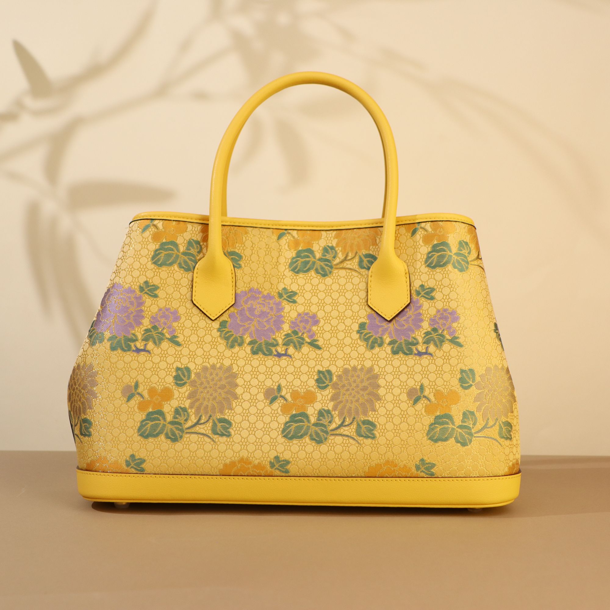 【朵梅折枝】非遗宋锦牛皮大号花园包-休闲百搭（花位随机介意勿拍）