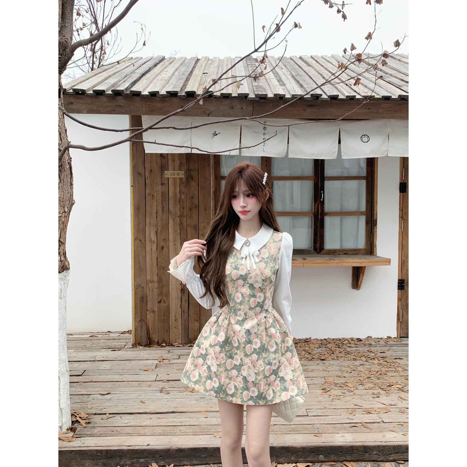 越韩小鱼 玫瑰之恋 复古油画风连衣裙收腰法式千金风蓬蓬裙女秋冬