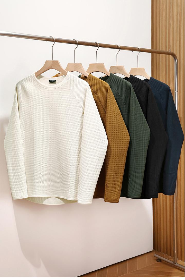 秋季男女运动时尚华夫格圆领长袖卫衣纯色休闲百搭打底衫2650-