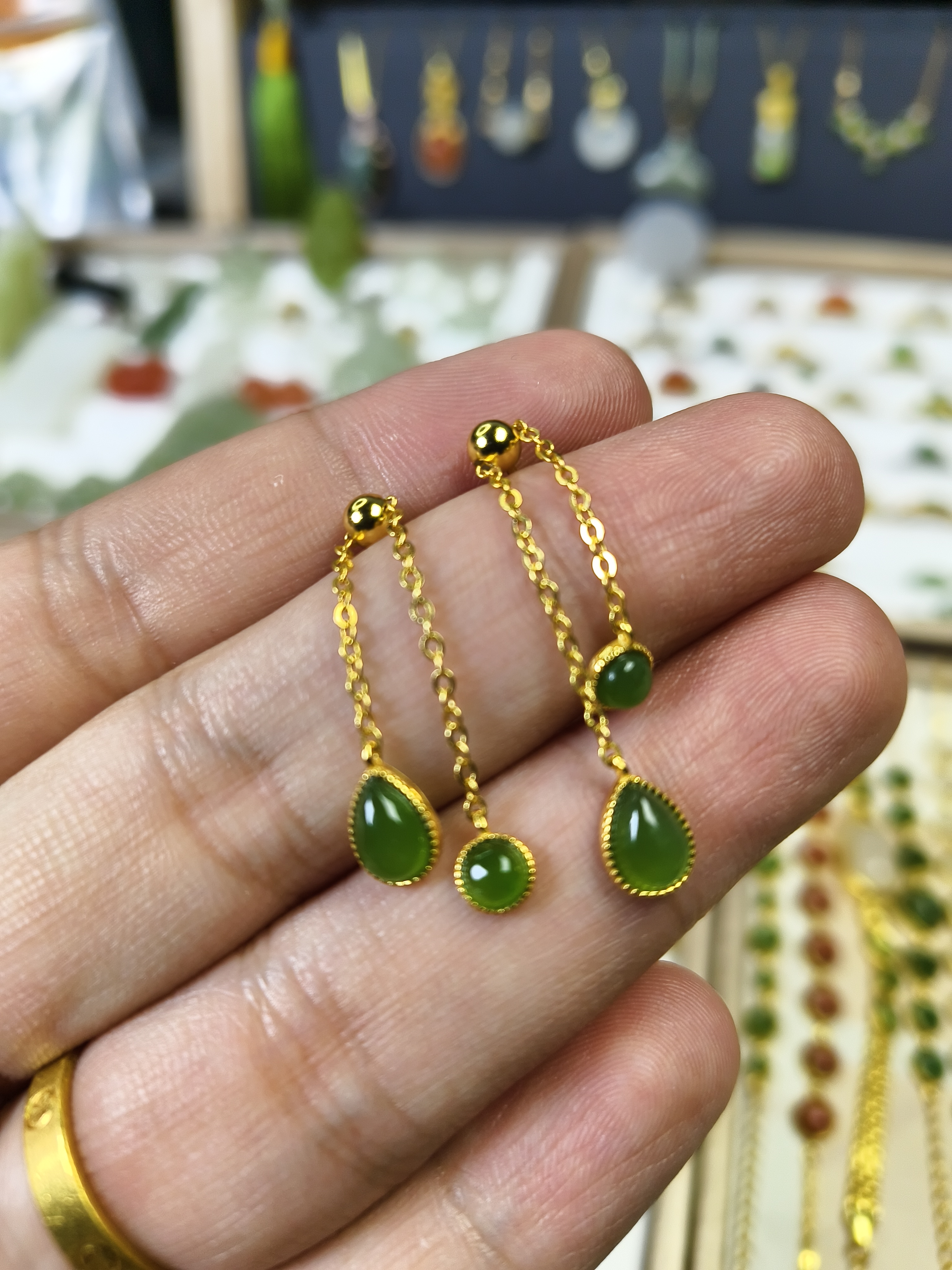 和田玉碧玉精品耳钉