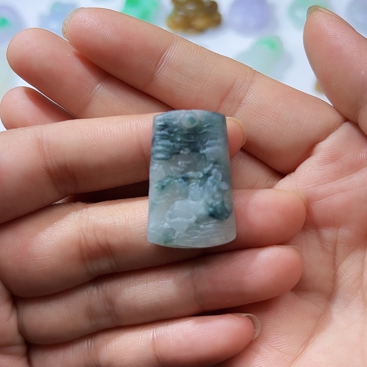 定制翡翠未镶嵌天然缅甸翡翠A货山水牌不退不换