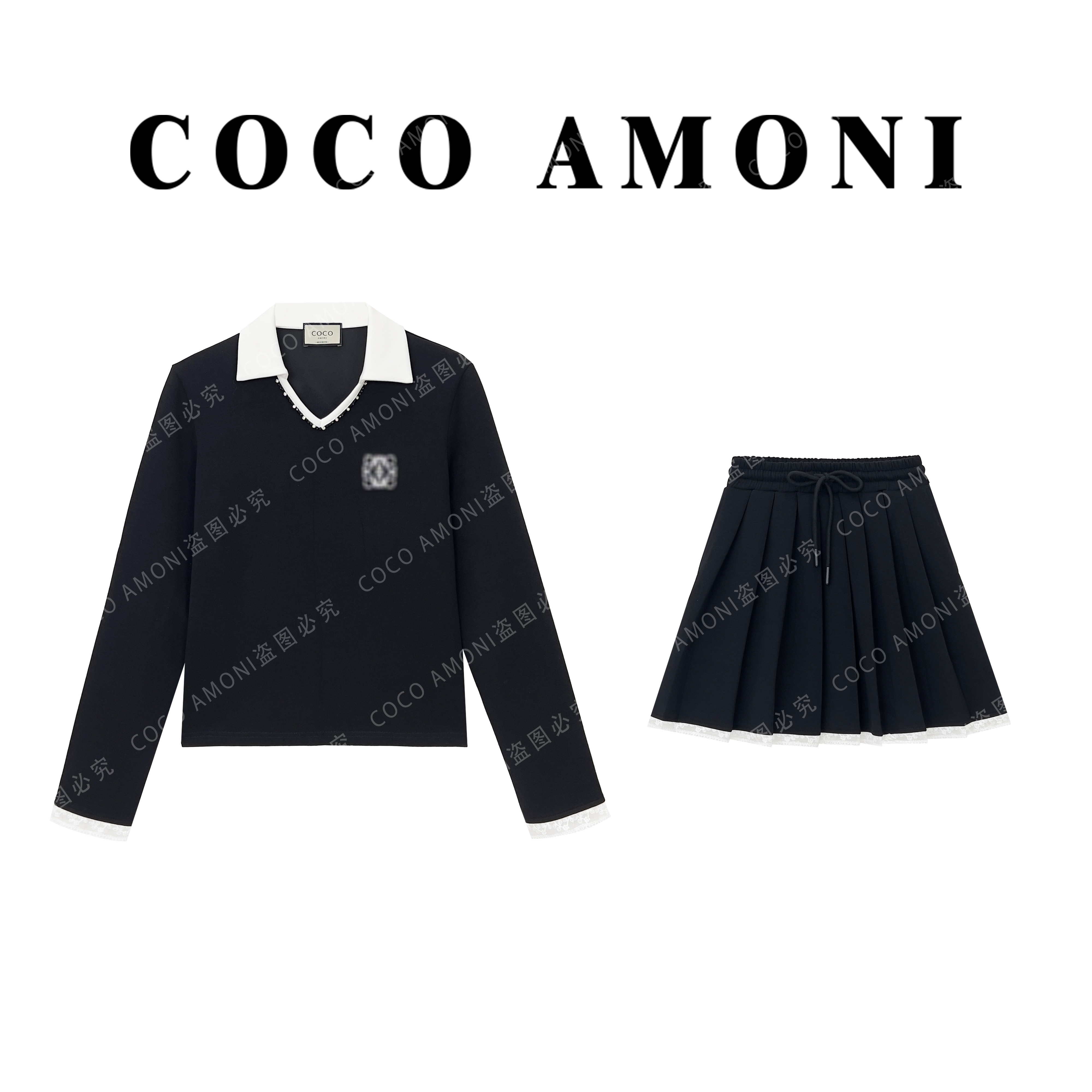 高级设计师秋冬季原创女拼接重工烫钻显瘦气质套装LG071