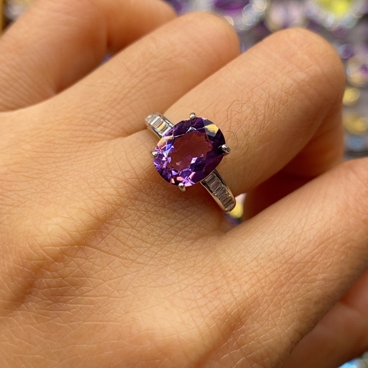 水晶戒指银S925镶嵌天然水晶戒指