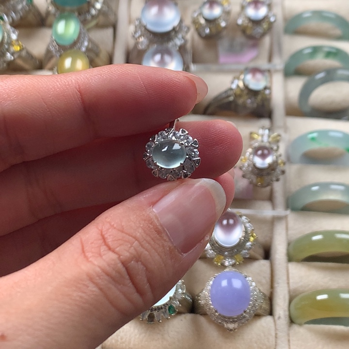 翡翠银S925镶嵌戒指缅甸天然翡翠Ａ货