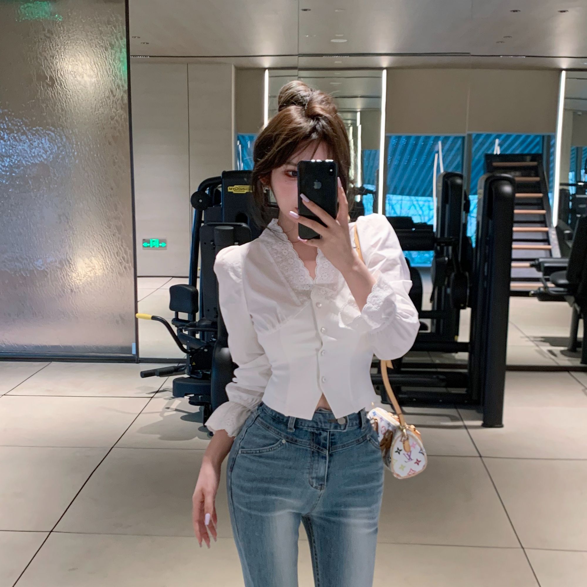 媛媛 【琉璃月光】新款韩版短款辣妹气质纯欲时尚衬衫#CS0060