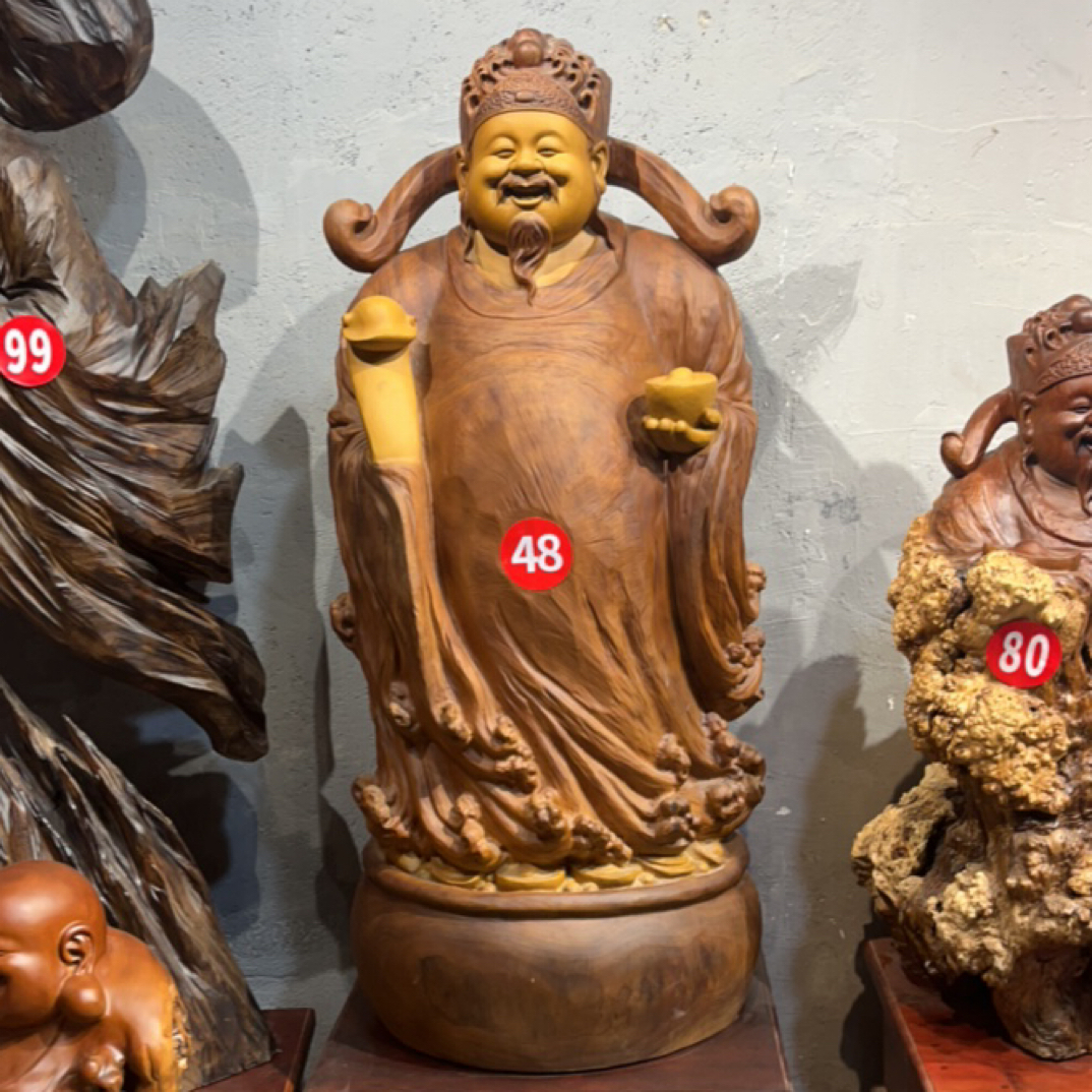 香樟木财神根雕摆件满元宝招财进宝，