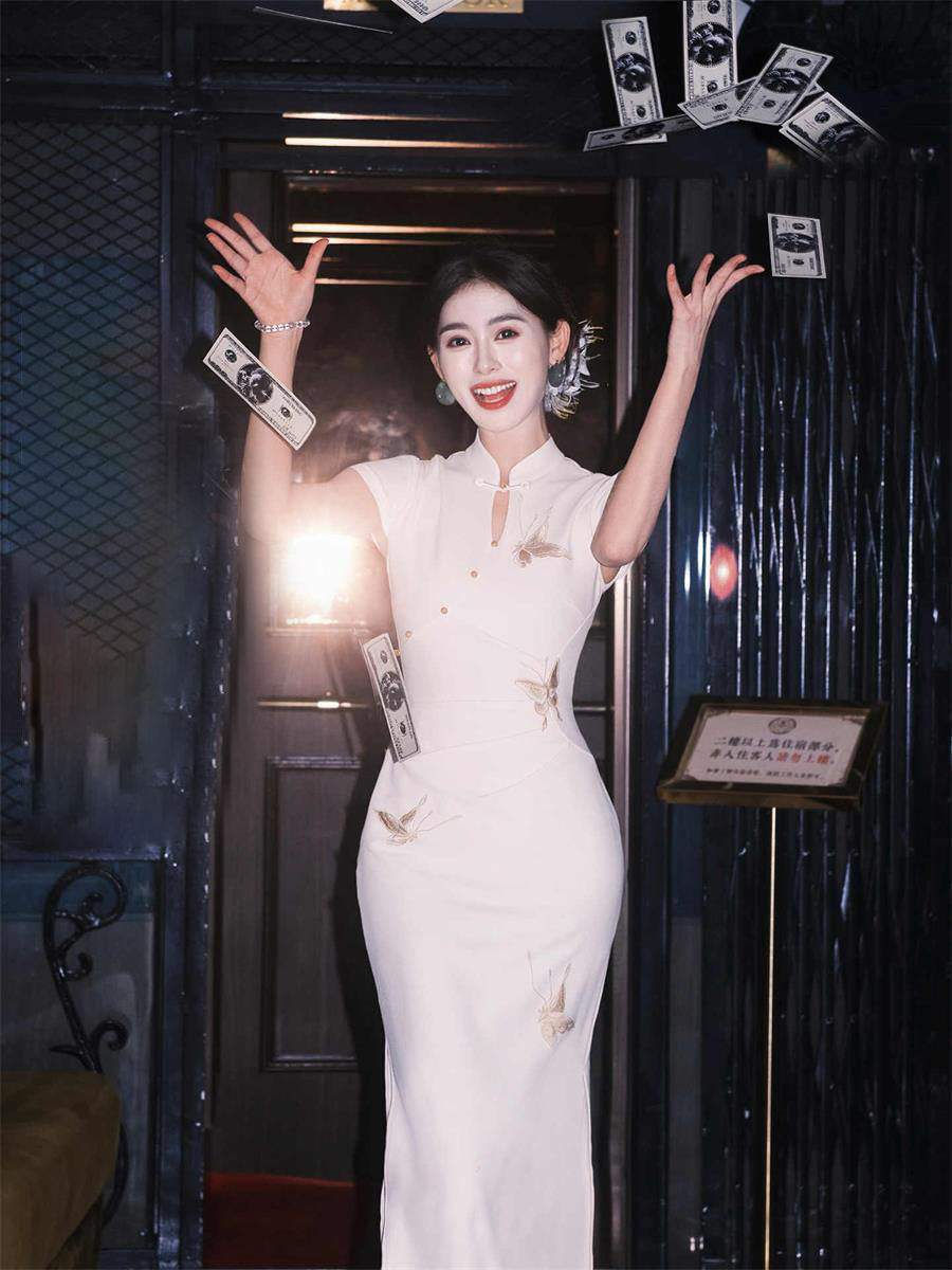 新中式蝴蝶镂空改良国风优雅复古旗袍女2025夏季国风旗袍领连衣裙