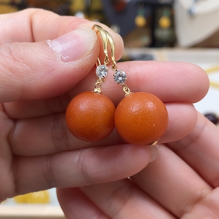 琥珀珠宝奇石银S925镶嵌15.5 德国老蜡