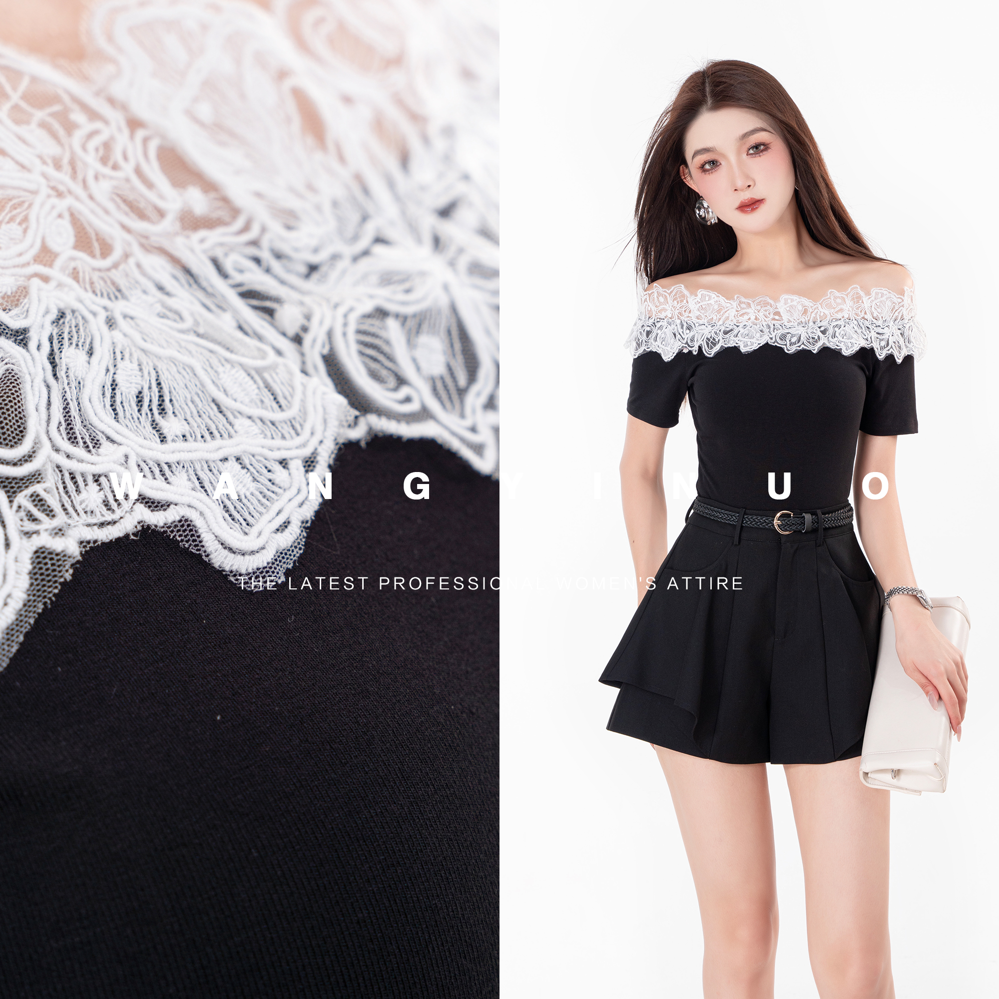 MD定制·依诺【不凋之夜】2025夏季设计感气质法式百搭黑色显瘦上衣