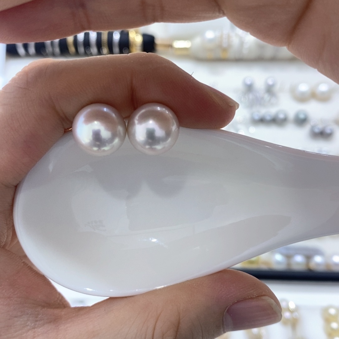 淡水珍珠耳饰银S925镶嵌11-12mm