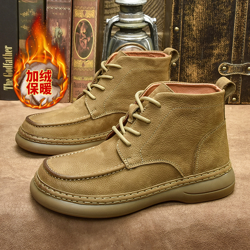 男士保暖中帮马丁靴头层牛皮男靴复古高帮工装靴短靴潮流6029-3