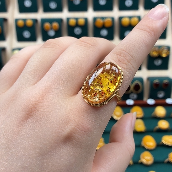 琥珀银S925镶嵌戒指