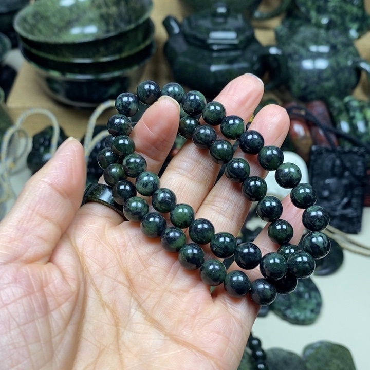 用***1蛇纹石玉未镶嵌项链药王石8毫米手串2串