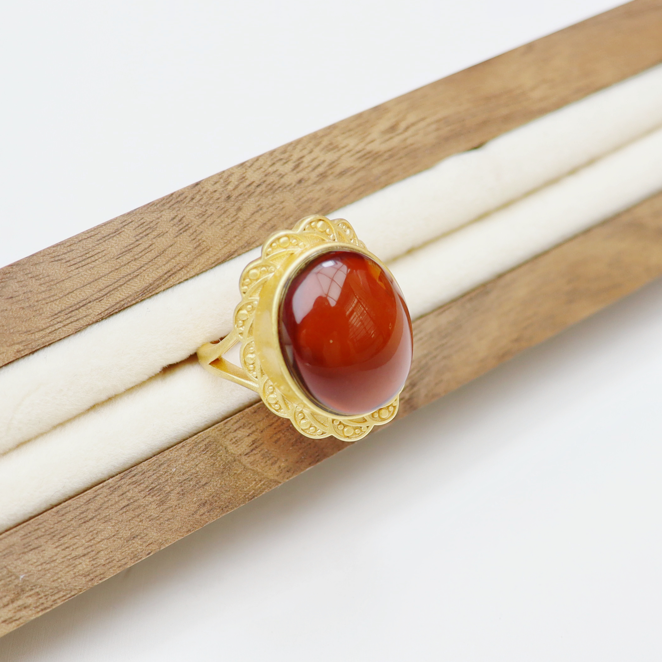 S925银镶嵌天然琥珀血珀百搭女款戒指手饰