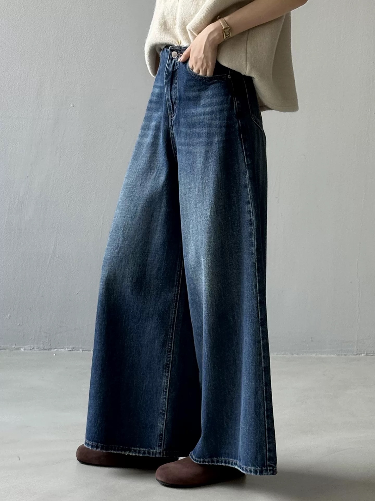 下单备注，韩版大直筒裤牛仔裤直播