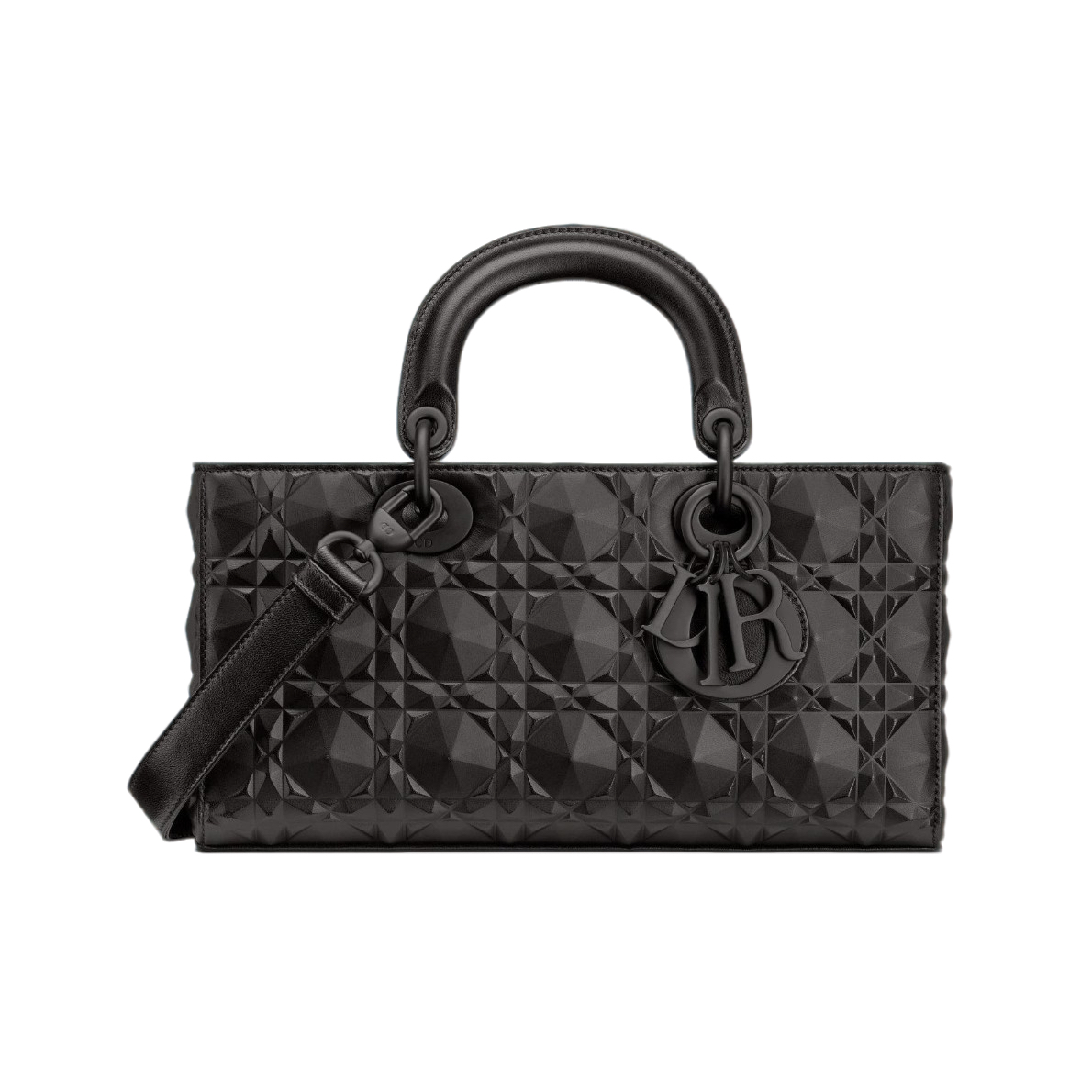 99新 DIOR/迪奥 黑色/横版戴妃/中号/钻石型藤格纹/单肩包B5207