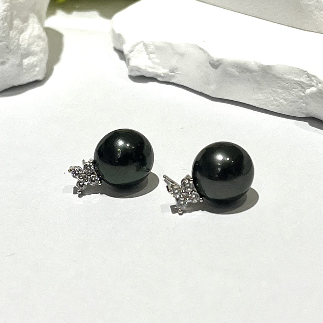 天然海水大溪珍珠耳钉11-12mm高级百搭款