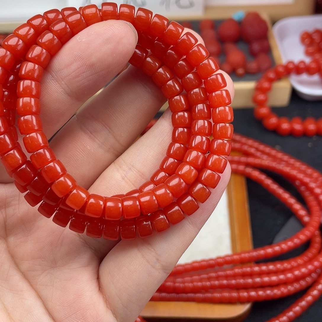 南红玛瑙6号保山锦红亮光卡6.8直切108未镶嵌