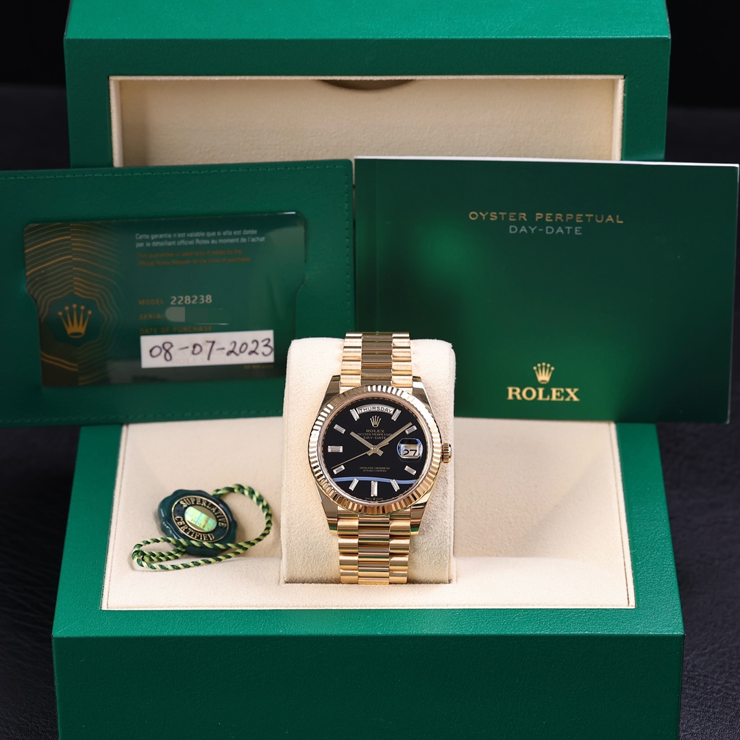 95新 Rolex/劳力士 星期日历228238黑玛瑙 18K黄金 2023年7月保卡