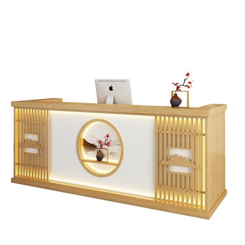 新中式吧台收银台前台复古采耳店养生足浴会所接待台民宿一体桌