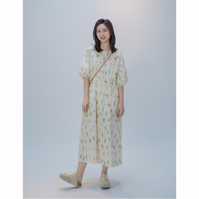 【且听风吟】0310429棉圆领印花抽绳插肩袖连衣裙 裙长119胸围112