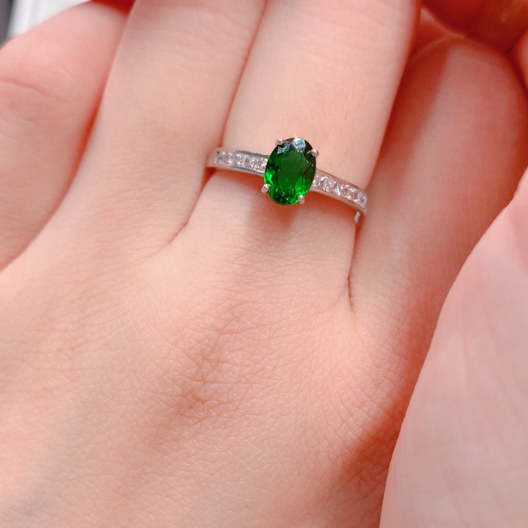 戒指透辉石银S925镶嵌