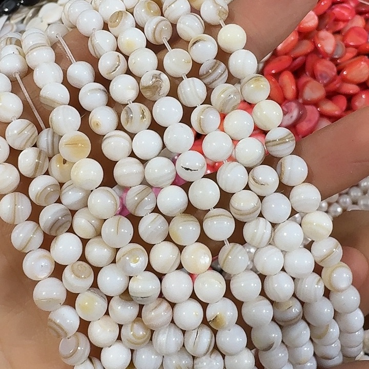 玛瑙/玉髓合金珠宝半成品3条6mm蚕丝贝壳圆珠