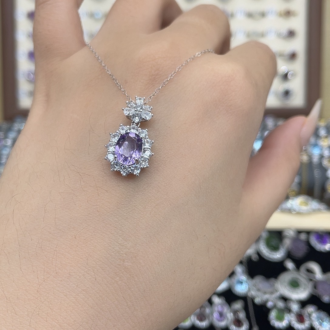 银S925镶嵌紫晶颈饰