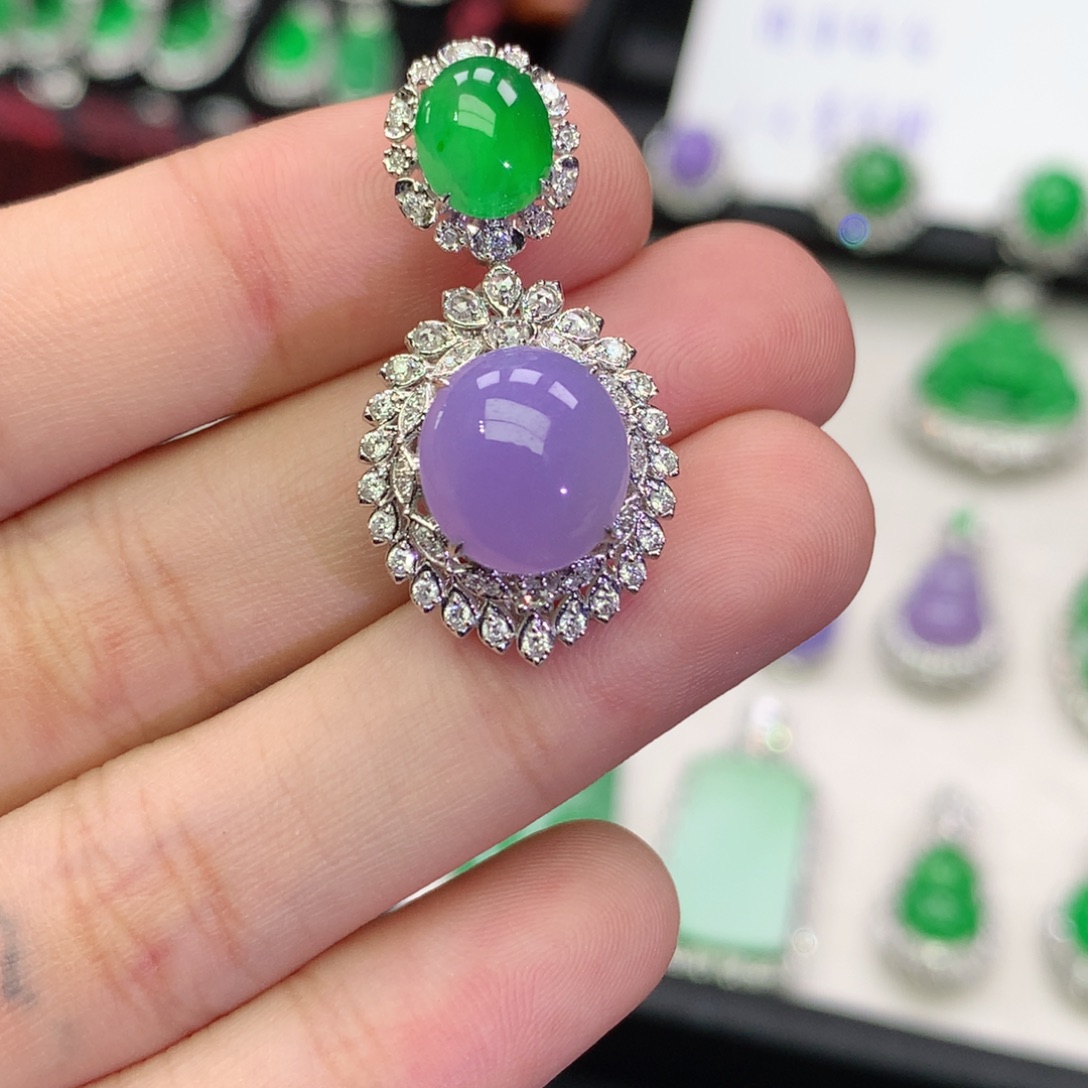 翡翠18K金镶嵌吊坠(不含链)