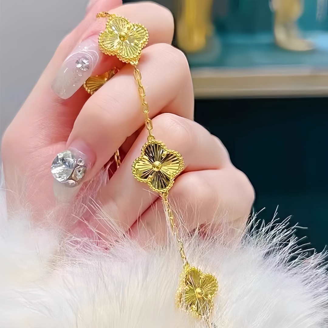 镀真金高品质铜底四叶草五花时尚经典女款链条