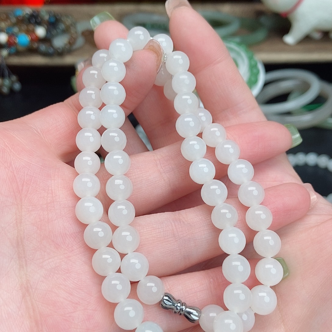 和田玉手串未镶嵌?****?8mm野牛沟白玉妈妈链