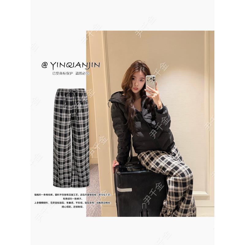尹千金J【慵懒格调】慵懒百搭垂感时尚显瘦黑白条纹阔腿裤子K257641