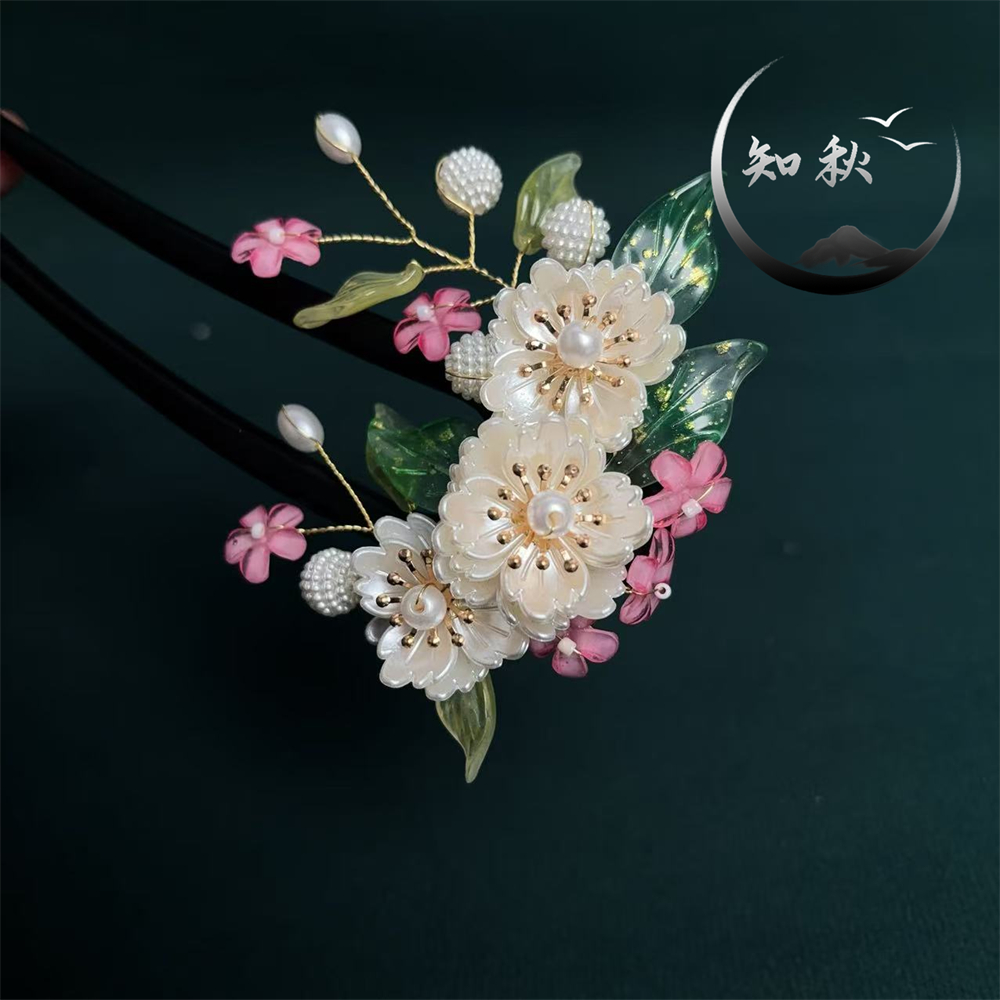 a502【蔷薇花香】18公分古风花朵发簪女盘发U型簪子汉服新中式发饰