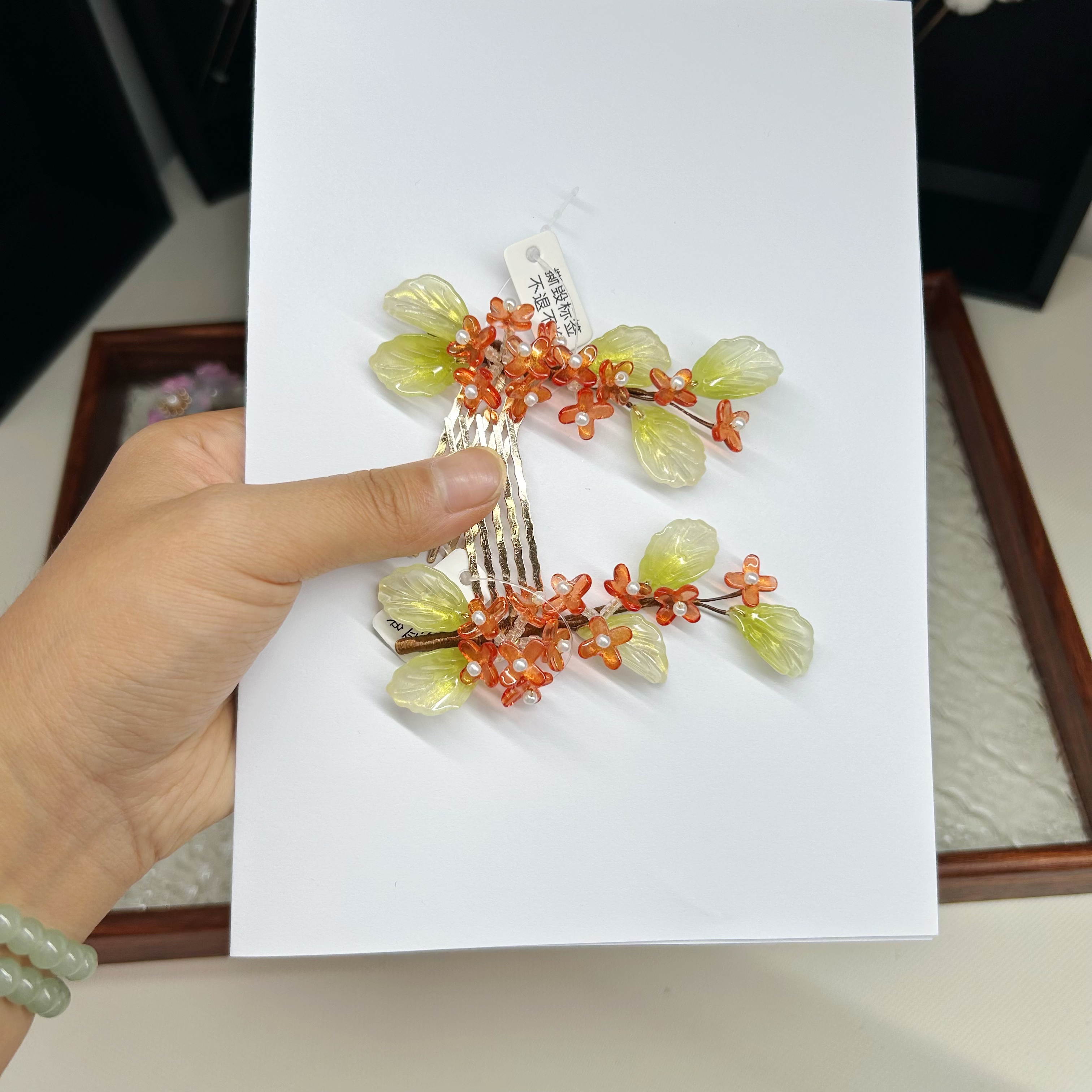 18号桂花锦鲤色五齿琉璃发梳