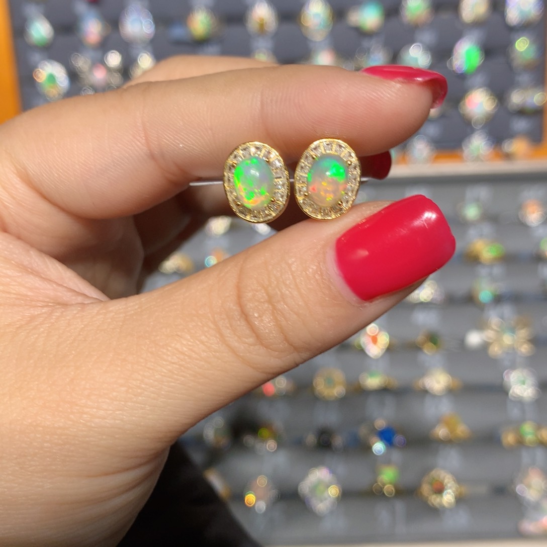 银S925镶嵌欧泊欧泊耳饰l